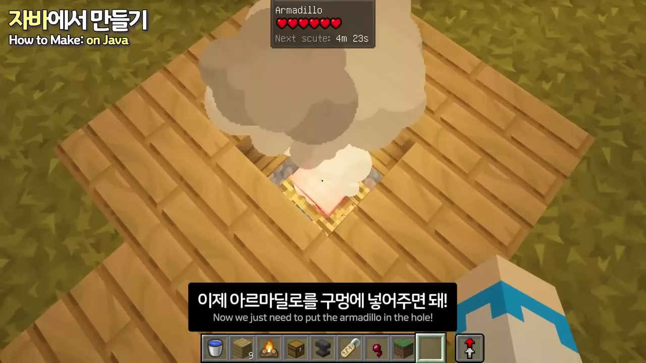 모닥불 위 구멍에 들어간 아르마딜로