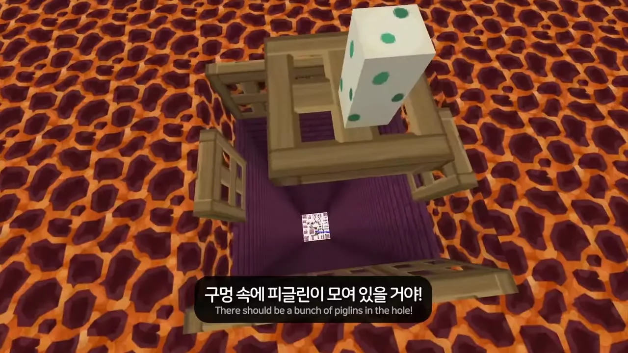 구멍 아래에 모인 좀비 피글린