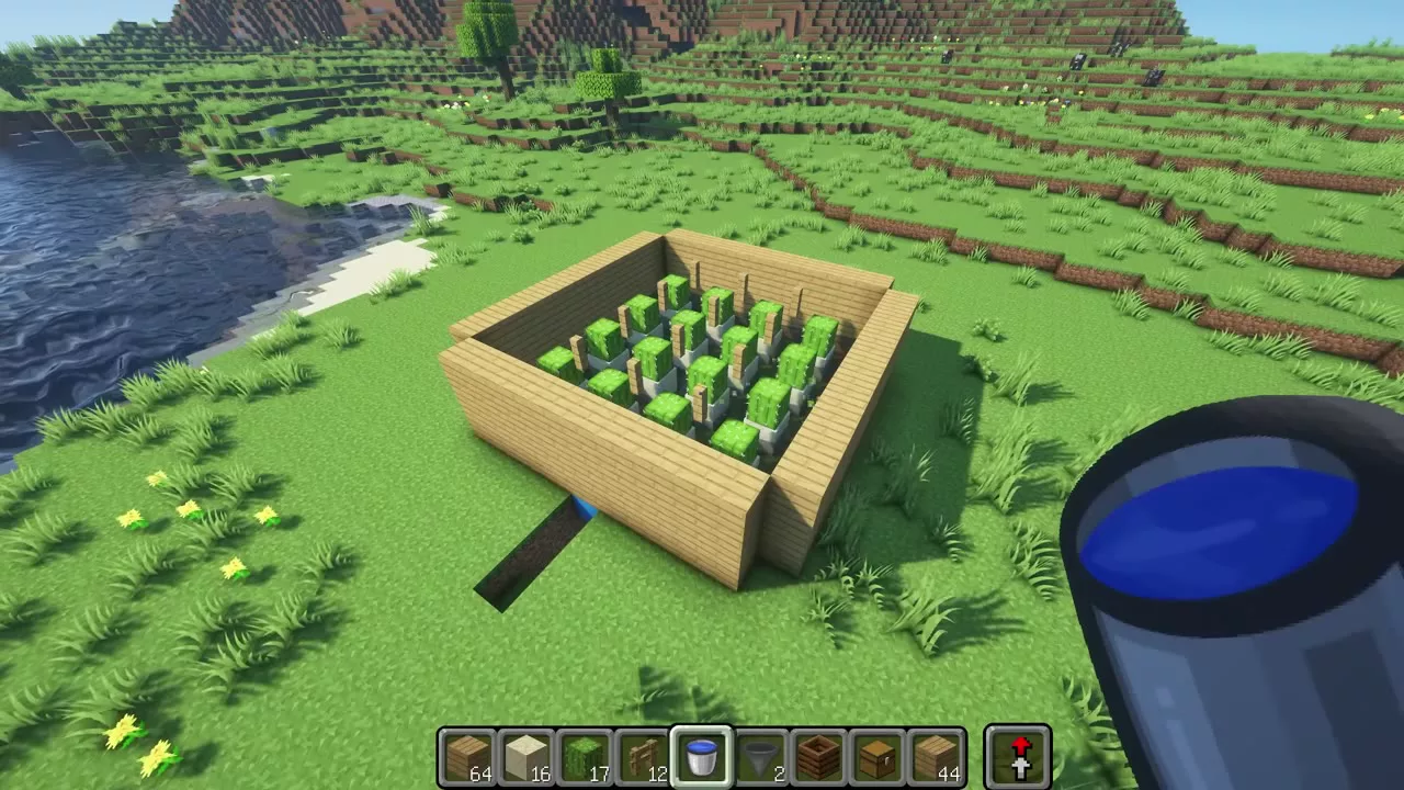 네 모서리에 물을 부은 뒤의 농장 평면